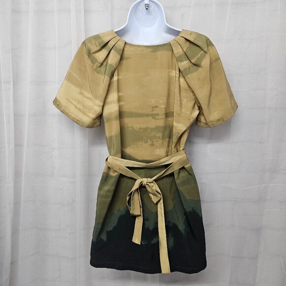 Simply Vera Vera Wang Blouse Green Grunge Ombre Pleated Belted 4 - Picture 6 of 10